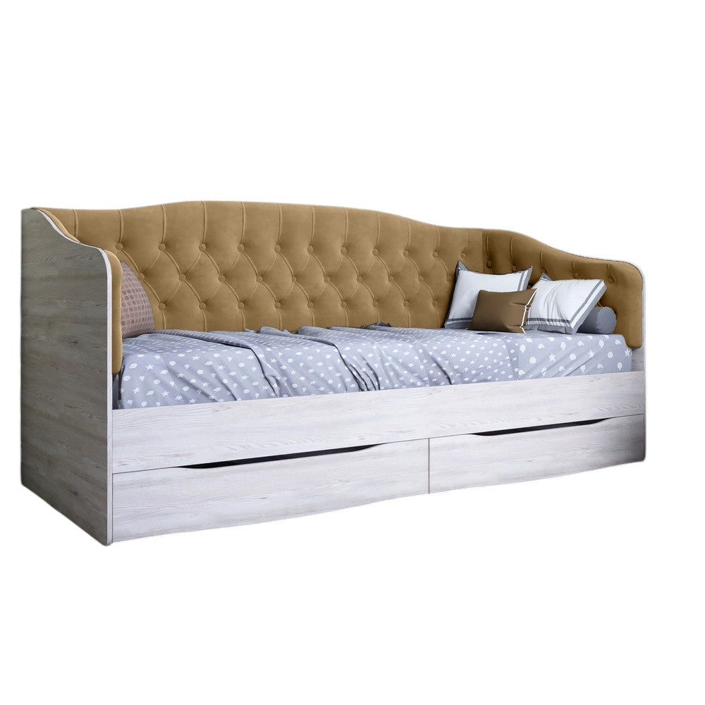 Кровать детская односпальная LION Л-9 с мягкой спинкой и выдвижными ящиками 190x90 см Самоа Дымчатый/Лили-02 (LION-041477)