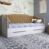 Кровать детская односпальная LION Л-9 с мягкой спинкой и выдвижными ящиками 190x90 см Самоа Дымчатый/Лили-02 (LION-041477)