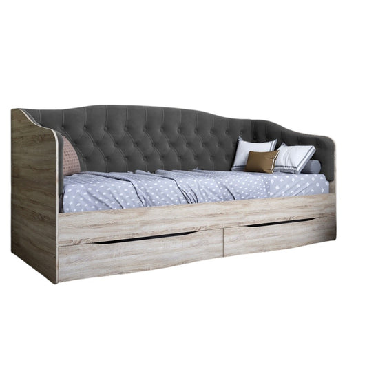 Кровать детская односпальная LION Л-9 с мягкой спинкой и выдвижными ящиками 190x90 см Дуб сонома/Лили-95 (LION-041491)