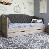 Кровать детская односпальная LION Л-9 с мягкой спинкой и выдвижными ящиками 190x90 см Дуб сонома/Лили-95 (LION-041491)