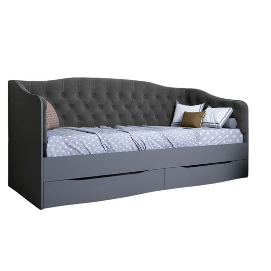 Кровать детская односпальная LION Л-9 с мягкой спинкой и выдвижными ящиками 190x90 см Антрацит/Лили-95 (LION-041483)