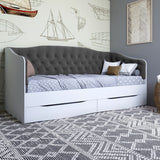 Кровать детская односпальная LION Л-9 с мягкой спинкой и выдвижными ящиками 190x90 см Нимфея Альба (белый)/Лили-95 (LION-041494)