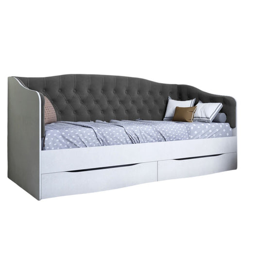 Кровать детская односпальная LION Л-9 с мягкой спинкой и выдвижными ящиками 190x90 см Бетон Style/Лили-95 (LION-041485)
