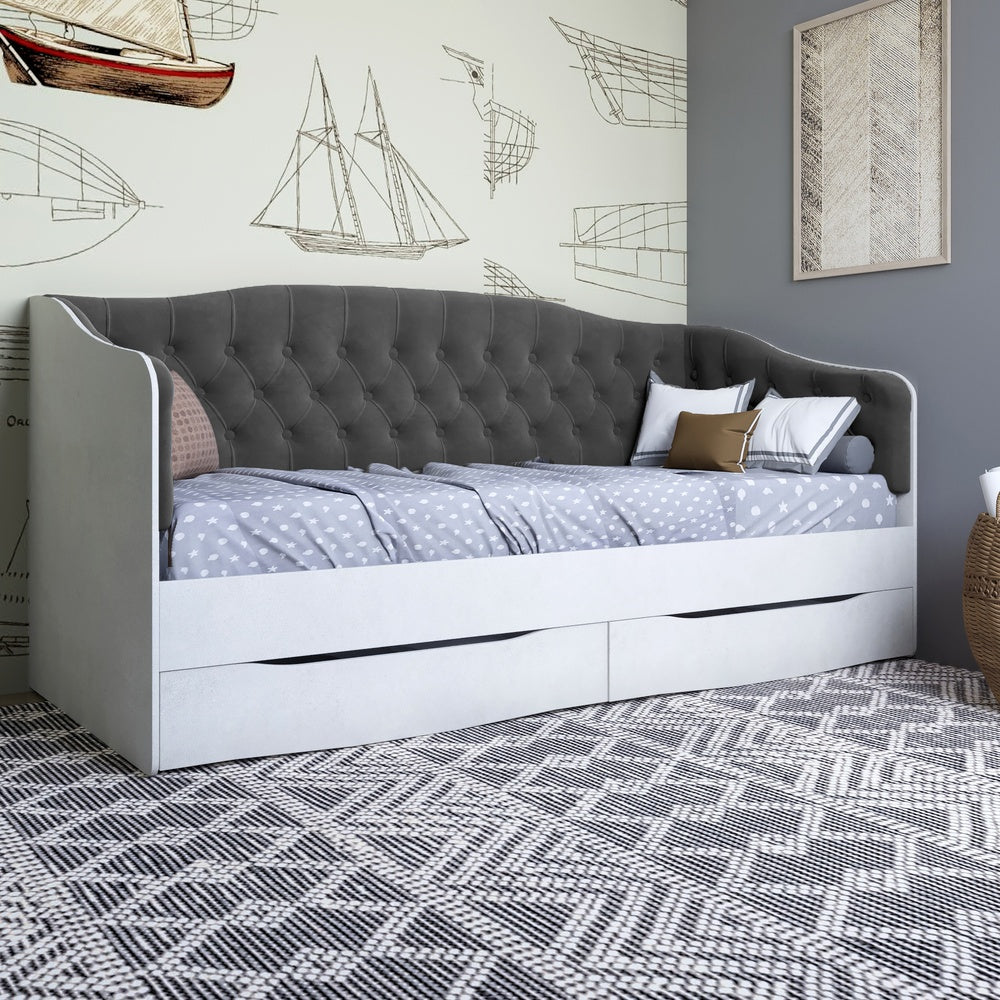 Кровать детская односпальная LION Л-9 с мягкой спинкой и выдвижными ящиками 190x90 см Бетон Style/Лили-95 (LION-041485)