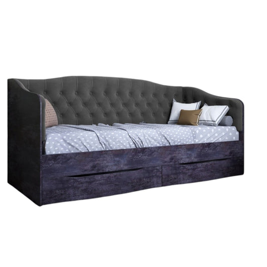 Кровать детская односпальная LION Л-9 с мягкой спинкой и выдвижными ящиками 190x90 см Бетон темный/Лили-95 (LION-041486)