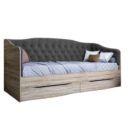 Кровать детская односпальная LION Л-9 с мягкой спинкой и выдвижными ящиками 190x90 см Дуб сонома трюфель/Лили-95 (LION-041492)