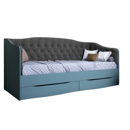 Кровать детская односпальная LION Л-9 с мягкой спинкой и выдвижными ящиками 190x90 см Гранит серый/Лили-95 (LION-041487)