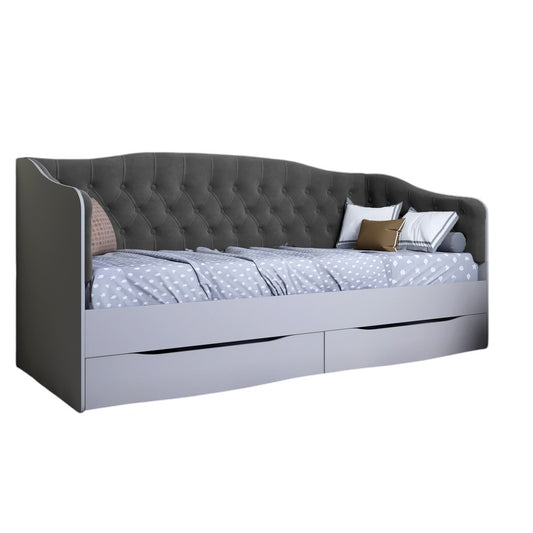 Кровать детская односпальная LION Л-9 с мягкой спинкой и выдвижными ящиками 190x90 см Кашемир/Лили-95 (LION-041493)