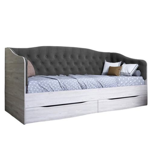 Кровать детская односпальная LION Л-9 с мягкой спинкой и выдвижными ящиками 190x90 см Самоа Дымчатый/Лили-95 (LION-041496)