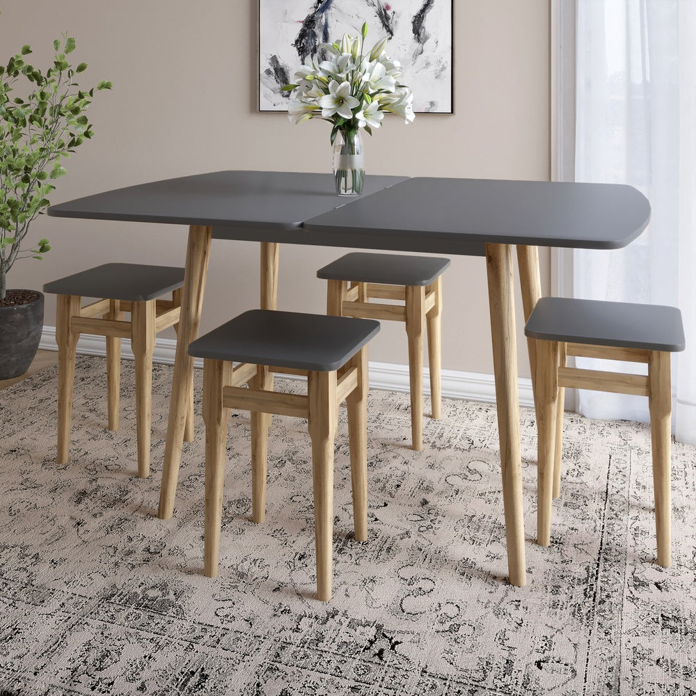 Деревянный раскладной обеденный стол LION Маями-3 Антрацит 90х60/90х120 (LION-041261) ТОП