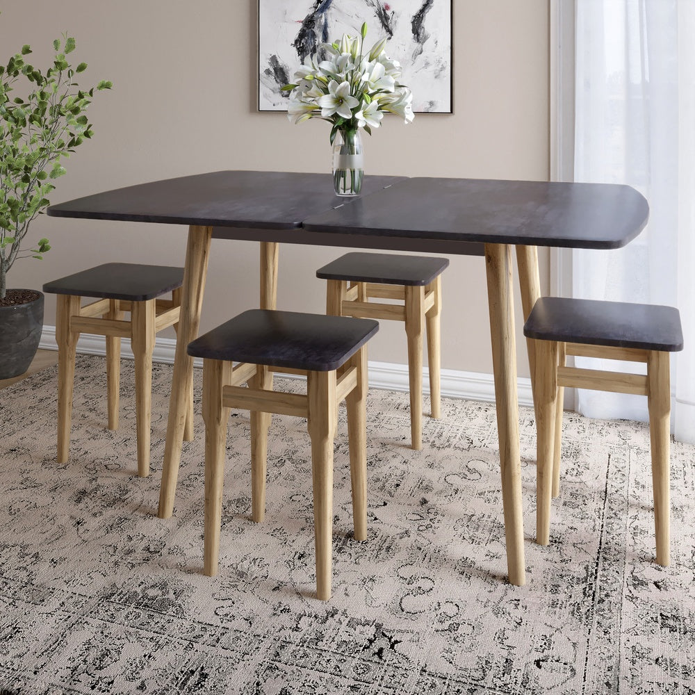 Деревянный раскладной обеденный стол LION Маями-3 Бетон темный 90х60/90х120 (LION-041264)