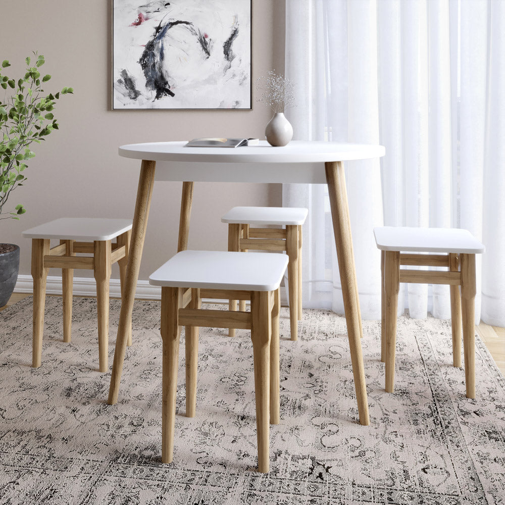 Стол круглый и 4 табурета обеденный комплект для кухни Маями-1 кромка ПВХ 0,45 мм Нимфея Альба (белый) (LION-041219)