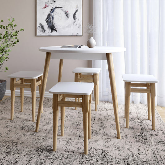 Стол круглый и 4 табурета обеденный комплект для кухни Маями-1 кромка ПВХ 0,45 мм Нимфея Альба (белый) (LION-041219)