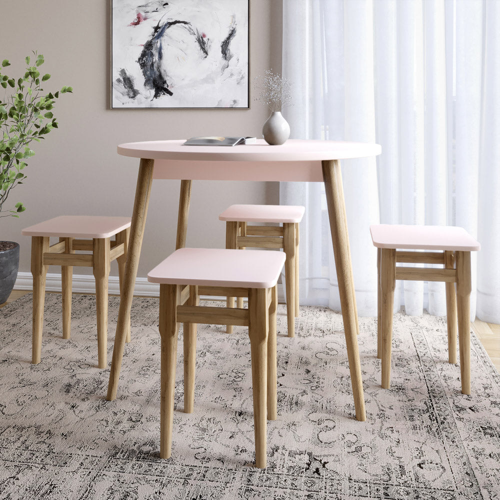 Стол круглый и 4 табурета обеденный комплект для кухни Маями-1 кромка ПВХ 0,45 мм Розовый (LION-041223)