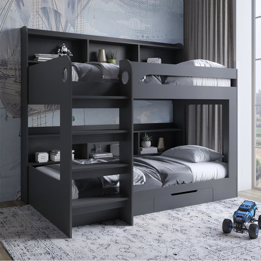 Детская двухъярусная кровать LION Майнкрафт 90х190 см с ящиком Антрацит (LION-041530) ТОП