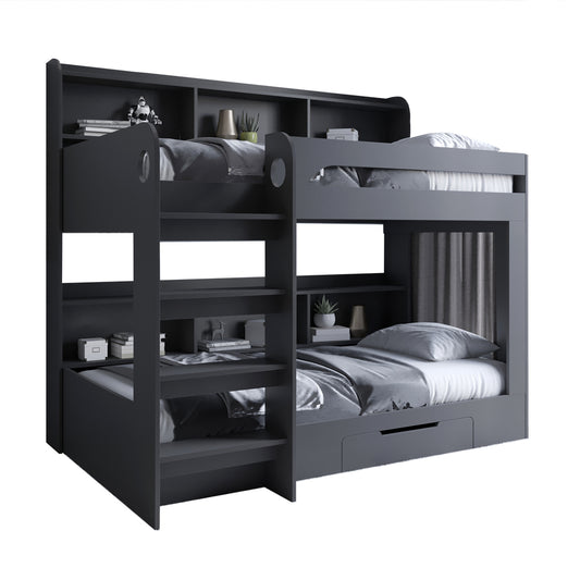 Детская двухъярусная кровать LION Майнкрафт 90х190 см с ящиком Антрацит (LION-041530) ТОП