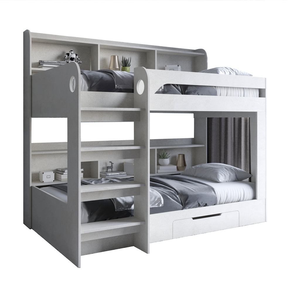 Детская двухъярусная кровать LION Майнкрафт 90х190 см с ящиком Бетон style (LION-041532)