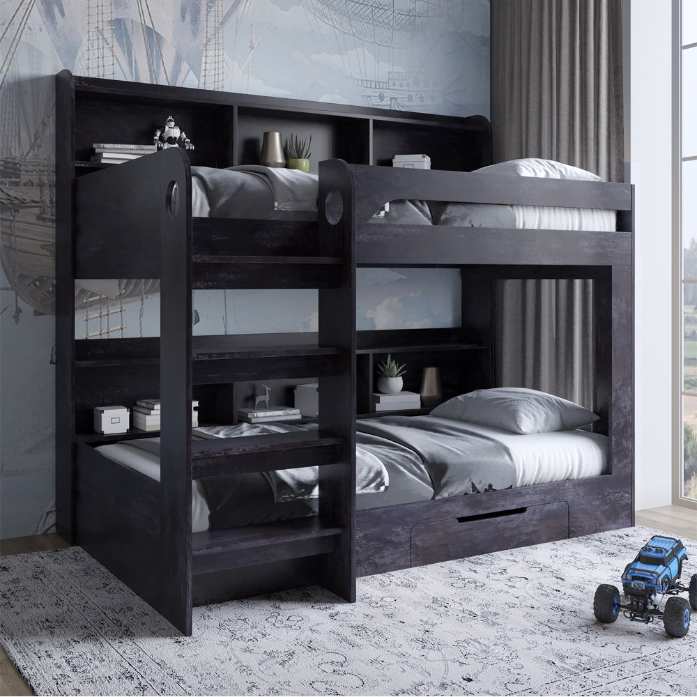 Детская двухъярусная кровать LION Майнкрафт 90х190 см с ящиком Бетон темный (LION-041533)