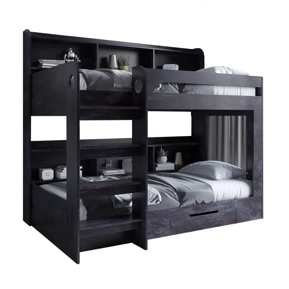 Детская двухъярусная кровать LION Майнкрафт 90х190 см с ящиком Бетон темный (LION-041533)