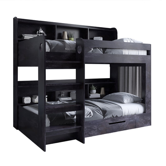 Детская двухъярусная кровать LION Майнкрафт 90х190 см с ящиком Бетон темный (LION-041533)