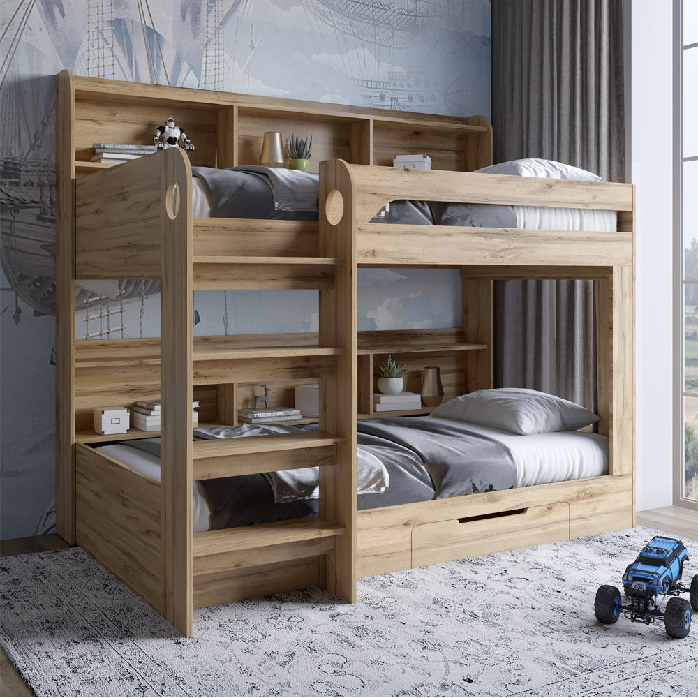 Детская двухъярусная кровать LION Майнкрафт 90х190 см с ящиком Дуб Аппалачи (LION-041535)