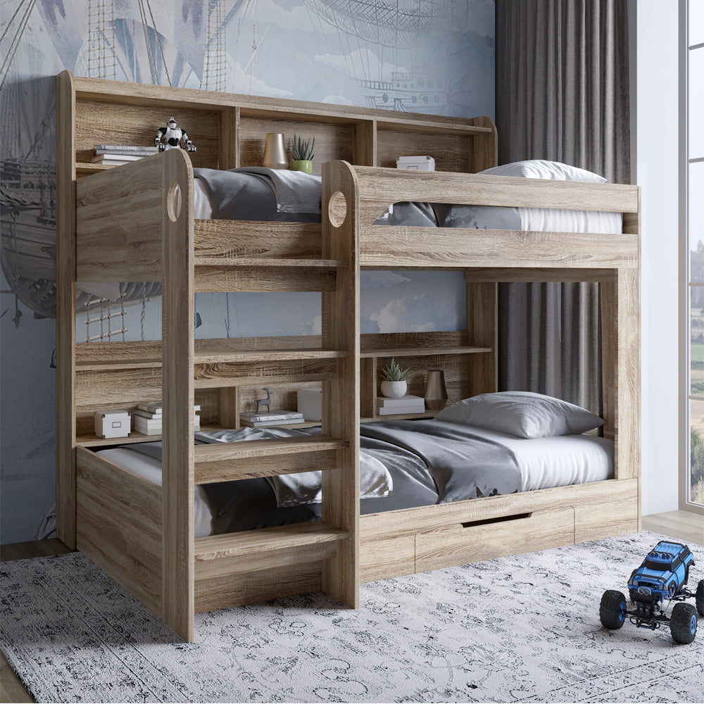 Детская двухъярусная кровать LION Майнкрафт 90х190 см с ящиком Дуб Сонома (LION-041538)