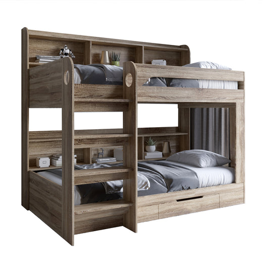 Детская двухъярусная кровать LION Майнкрафт 90х190 см с ящиком Дуб Сонома Трюфель (LION-041539)