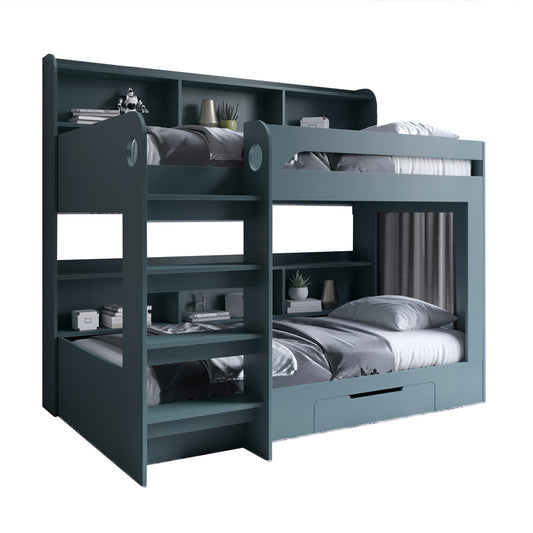 Детская двухъярусная кровать LION Майнкрафт 90х190 см с ящиком Гранит серый (LION-041534)