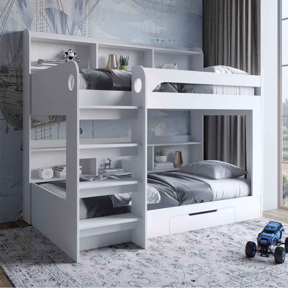 Детская двухъярусная кровать LION Майнкрафт 90х190 см с ящиком Нимфея Альба (белый) (LION-041541) ТОП