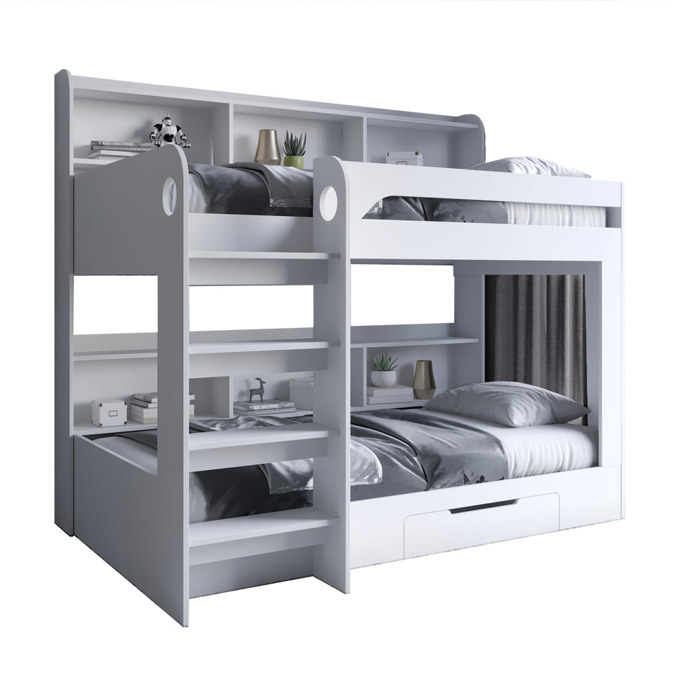 Детская двухъярусная кровать LION Майнкрафт 90х190 см с ящиком Нимфея Альба (белый) (LION-041541) ТОП