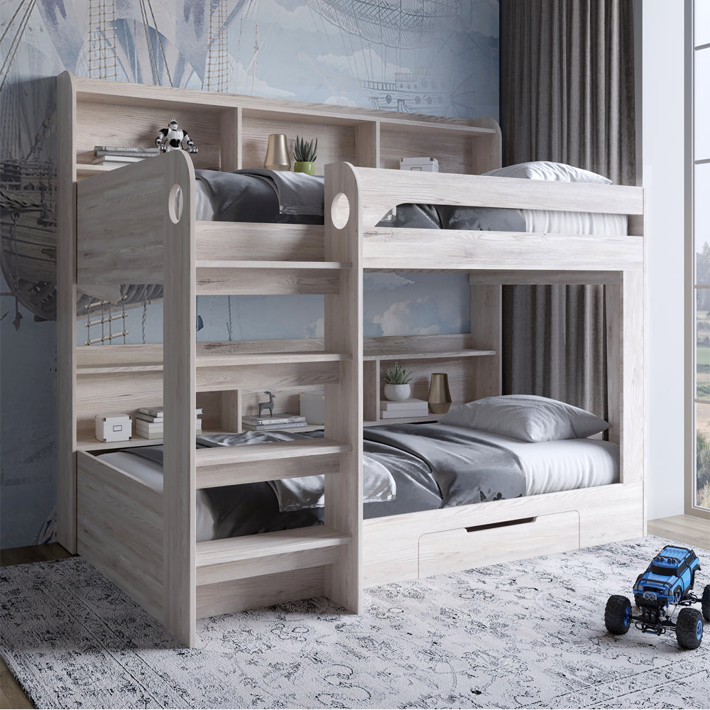 Детская двухъярусная кровать LION Майнкрафт 90х190 см с ящиком Самоа Дымчатый (LION-041543)