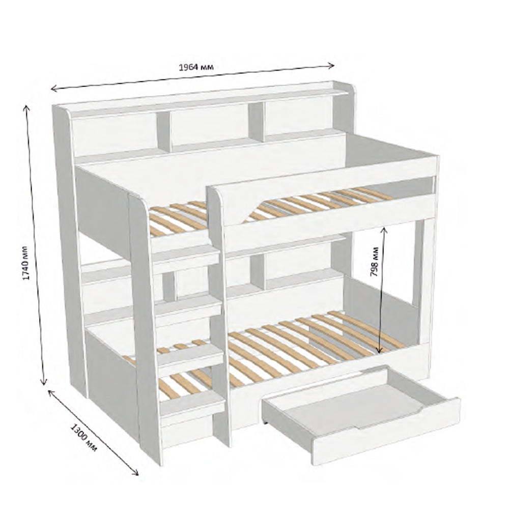 Детская двухъярусная кровать LION Майнкрафт 90х190 см с ящиком Бетон style (LION-041532)