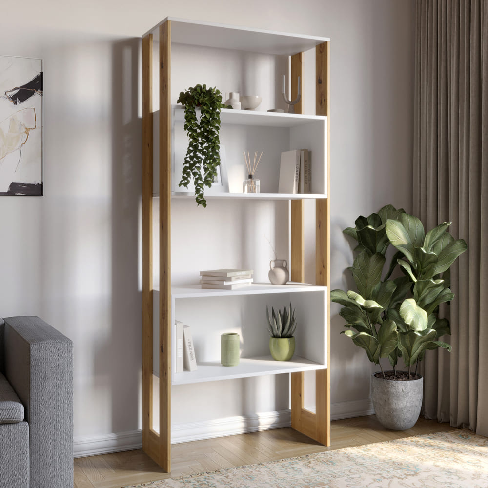 Модуль-6 стеллаж полки без фасадов LION Нобу Нимфея Альба/Дуб Артизан (LION-042234)