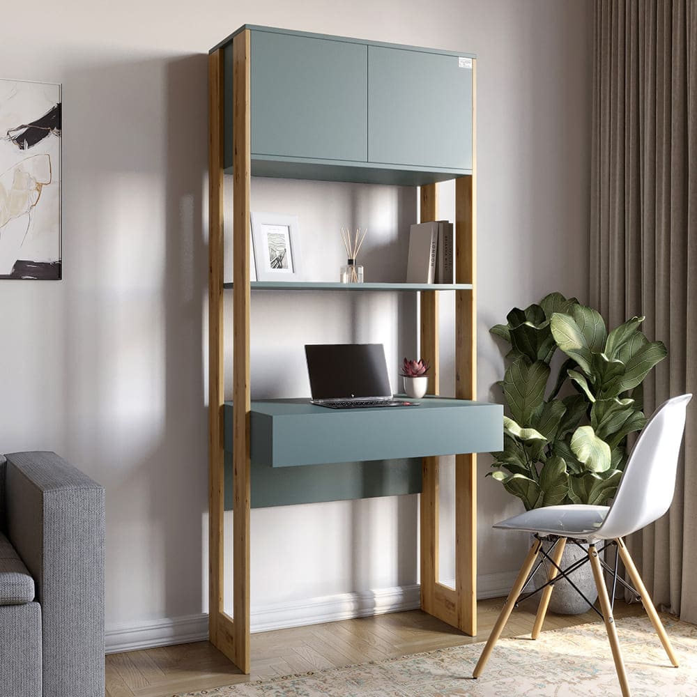 Модуль-2 стеллаж со столом и полками LION Нобу Гранит серый/Дуб Артизан (LION-042453)