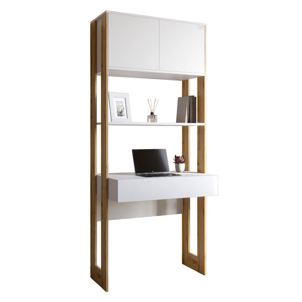 Модуль-2 стеллаж со столом и полками LION Нобу Нимфея Альба/Дуб Артизан (LION-042454)