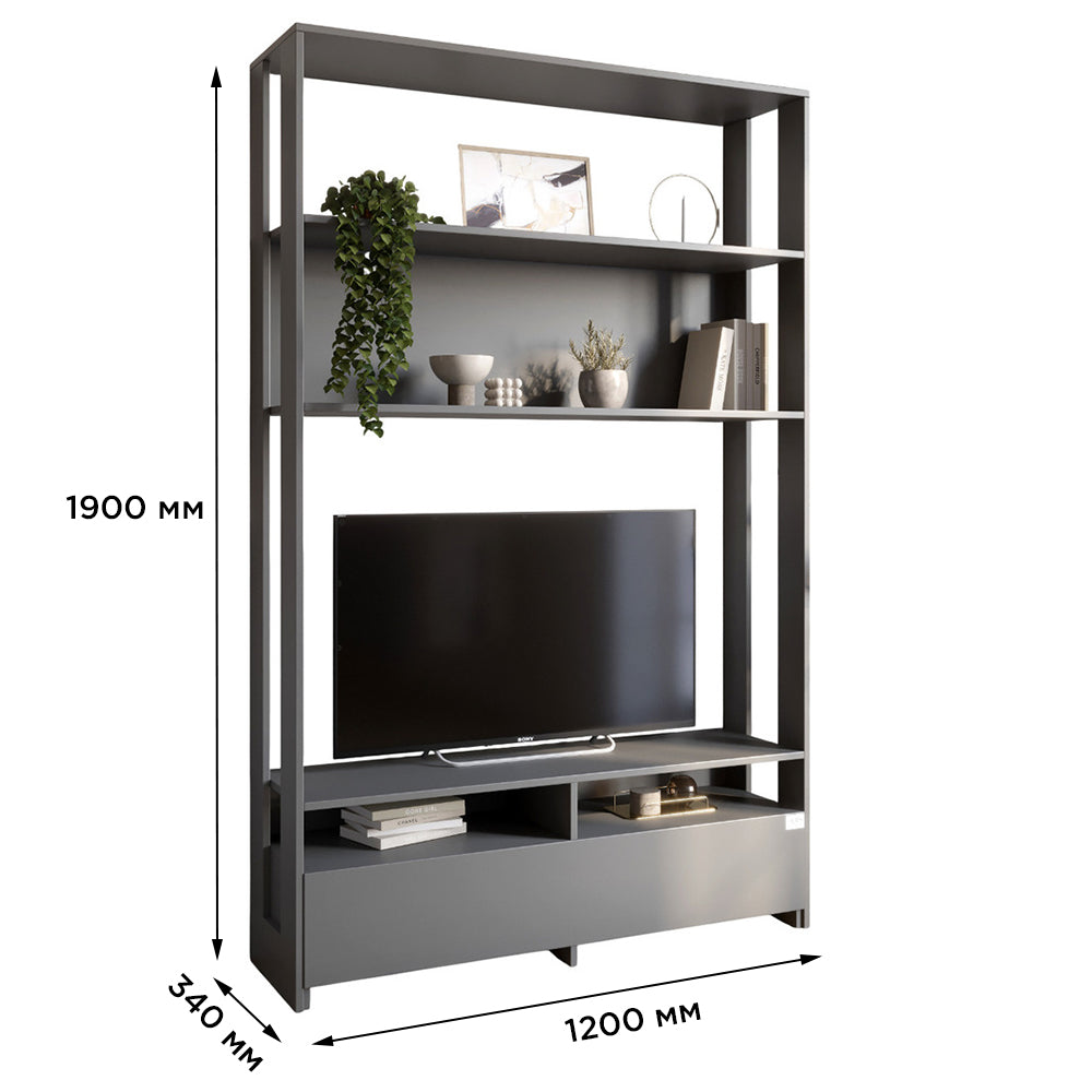 Модуль-4 стеллаж с полками и тумбой под ТВ LION Нобу Антрацит (LION-042237)