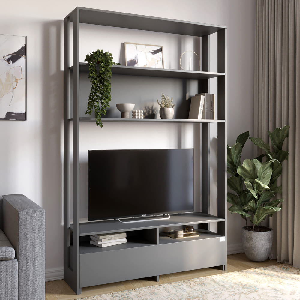 Модуль-4 стеллаж с полками и тумбой под ТВ LION Нобу Антрацит (LION-042237)