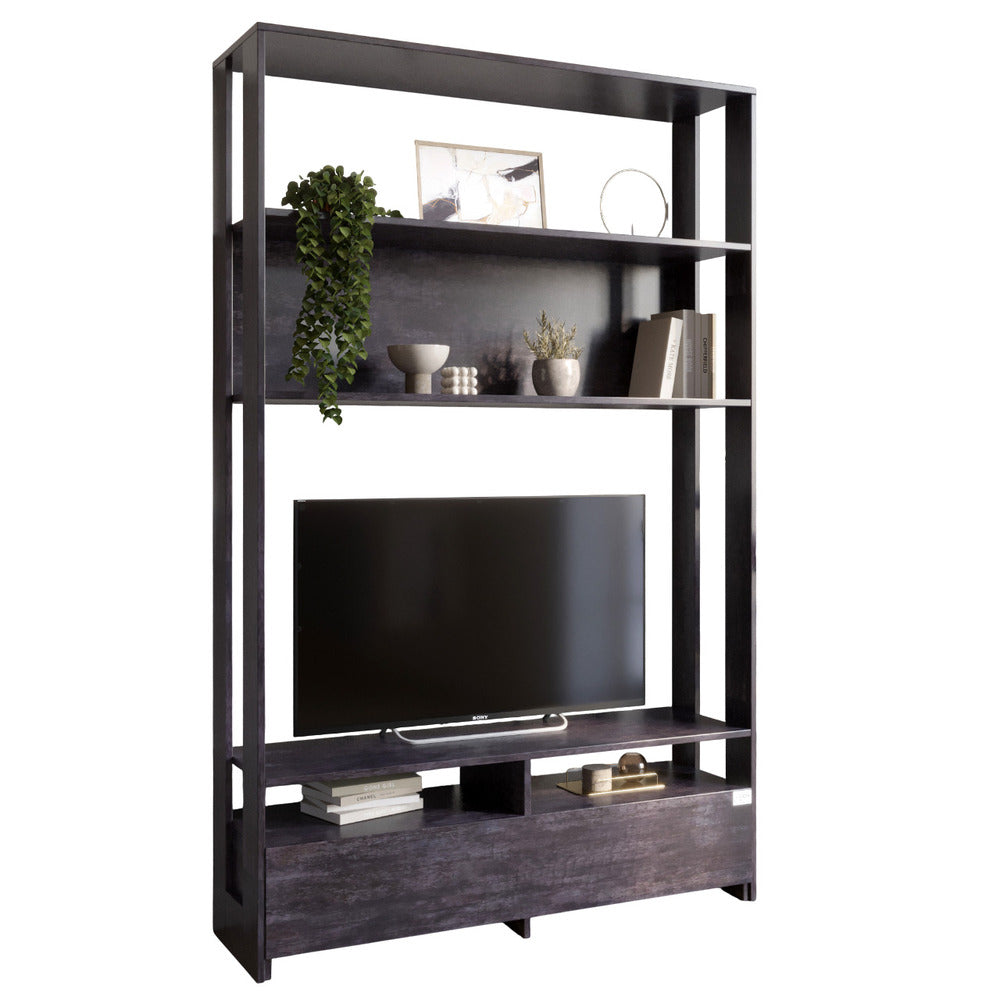 Модуль-4 стеллаж с полками и тумбой под ТВ LION Нобу Бетон темный (LION-042426)