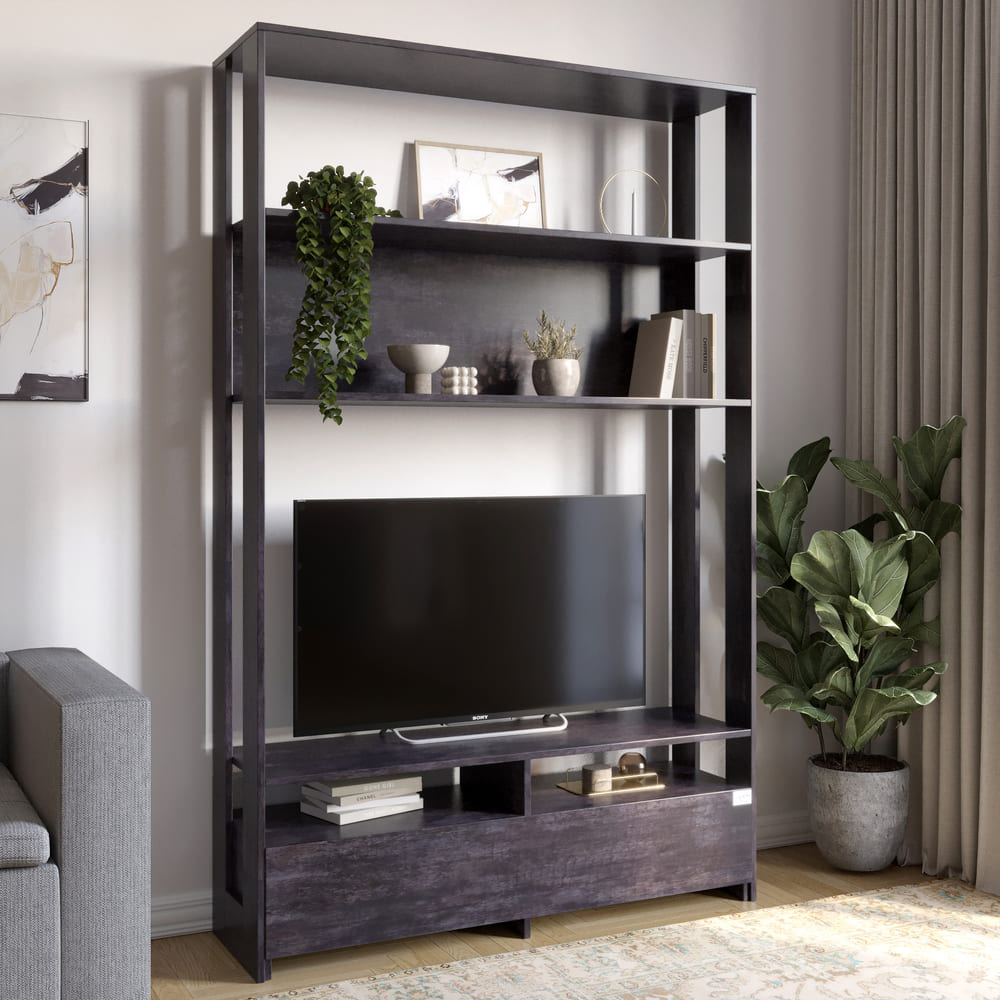 Модуль-4 стеллаж с полками и тумбой под ТВ LION Нобу Бетон темный (LION-042426)