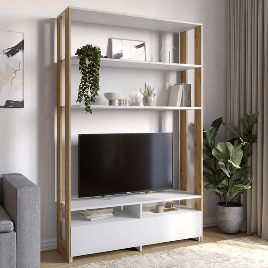 Модуль-4 стеллаж с полками и тумбой под ТВ LION Нобу Нимфея Альба/Дуб Артизан (LION-042440)