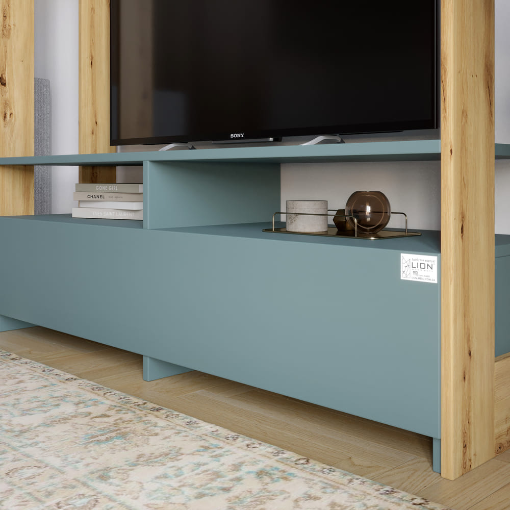 Модуль-4 стеллаж с полками и тумбой под ТВ LION Нобу Нимфея Альба/Дуб Артизан (LION-042440)
