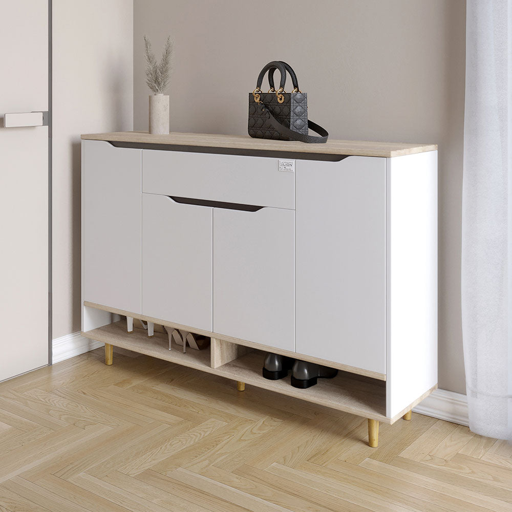 Тумба для обуви в прихожуюLION Салливан Тумба-2 Нимфея Альба (белый)/Дуб Сонома (LION-041134)