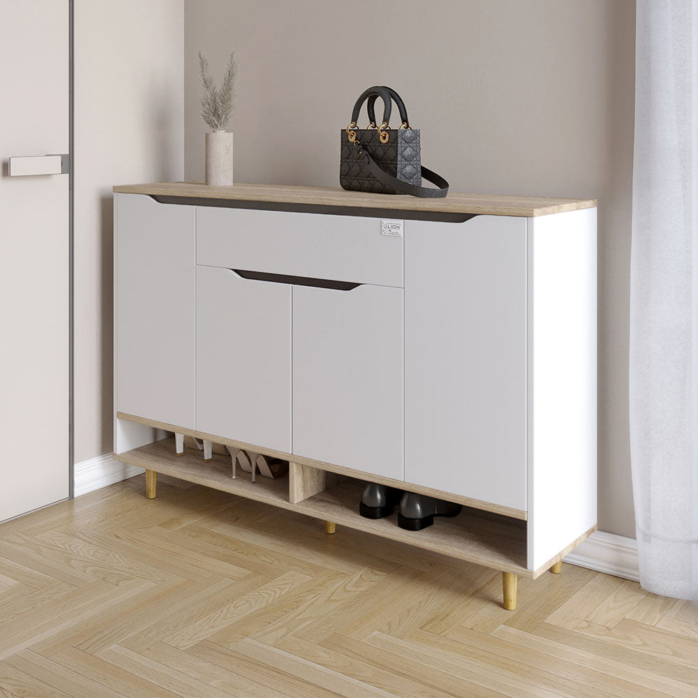 Тумба для обуви в прихожуюLION Салливан Тумба-2 Нимфея Альба (белый)/Дуб Сонома Трюфель (LION-041135)