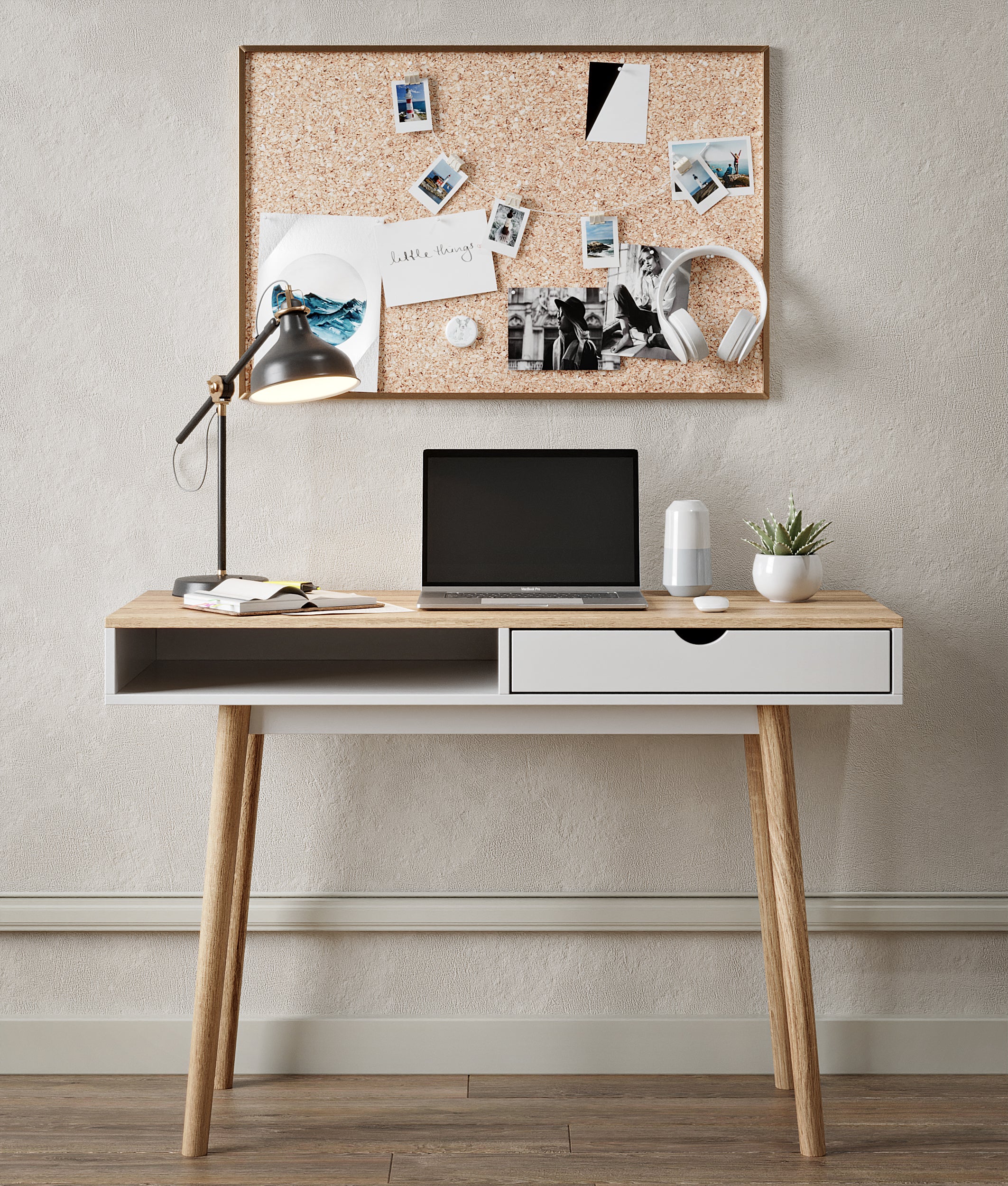 Письменный стол LION Сканди-1 Нимфея Альба (белый)/Дуб Артизан (столешница) (LION-041394) ТОП