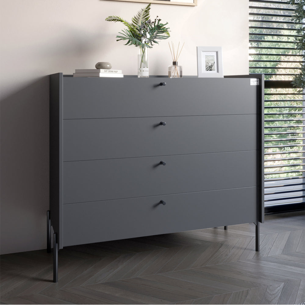 Комод с 4 ящиками LION Wood с черными ножками 100х90х45 см Антрацит (LION-042972)