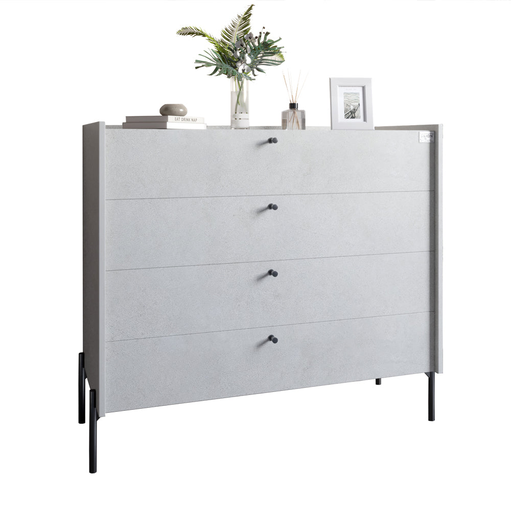 Комод с 4 ящиками LION Wood с черными ножками 100х90х45 см Бетон style (LION-042974)