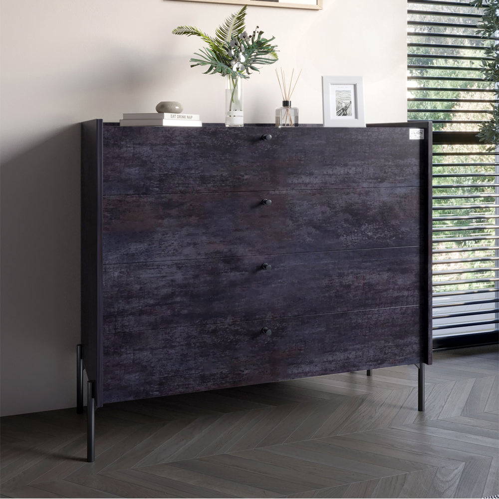 Комод с 4 ящиками LION Wood с черными ножками 100х90х45 см Бетон темный (LION-042975)