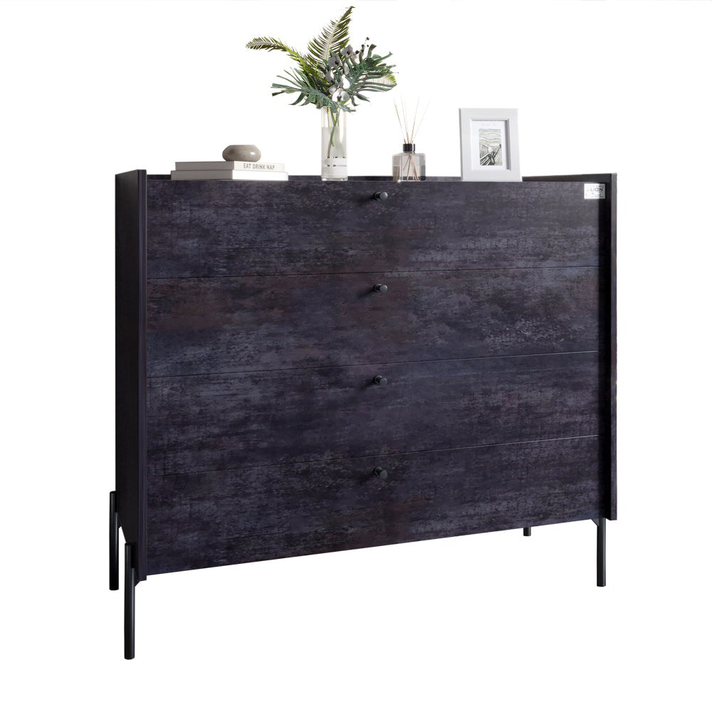 Комод с 4 ящиками LION Wood с черными ножками 100х90х45 см Бетон темный (LION-042975)