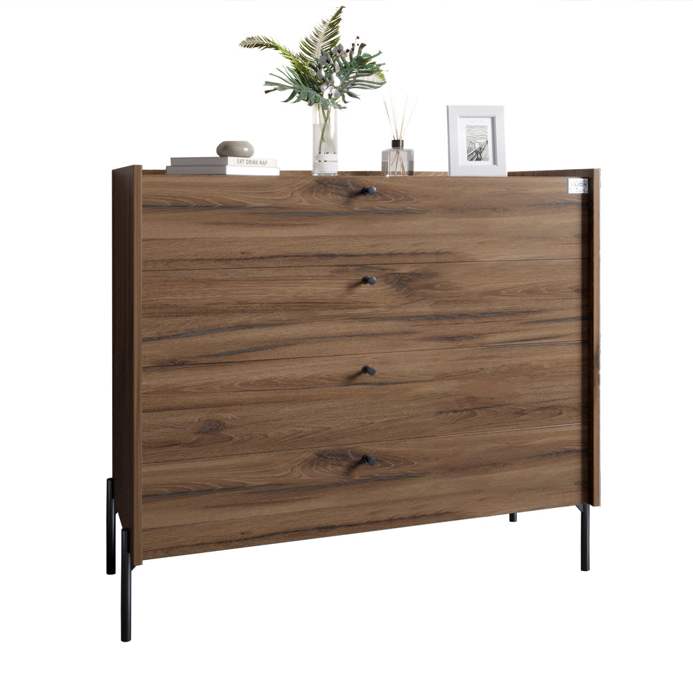 Комод с 4 ящиками LION Wood с черными ножками 100х90х45 см Дуб Ливорно (LION-042979)