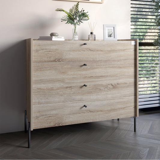 Комод с 4 ящиками LION Wood с черными ножками 100х90х45 см Дуб Сонома (LION-042980)